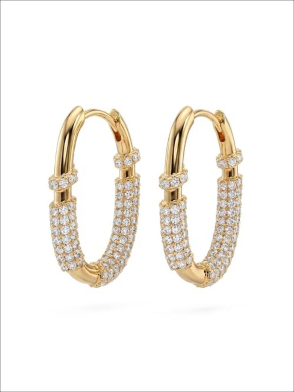 14K Gold Plated Oval Huggie Hoop Earrings Cubic Zirconia Small Everyday